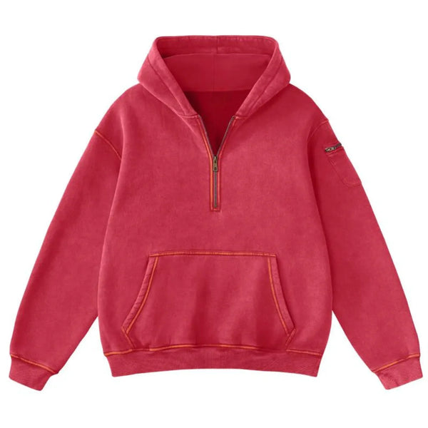 Vintage Design Half Zip Oversized Hoodie For Women