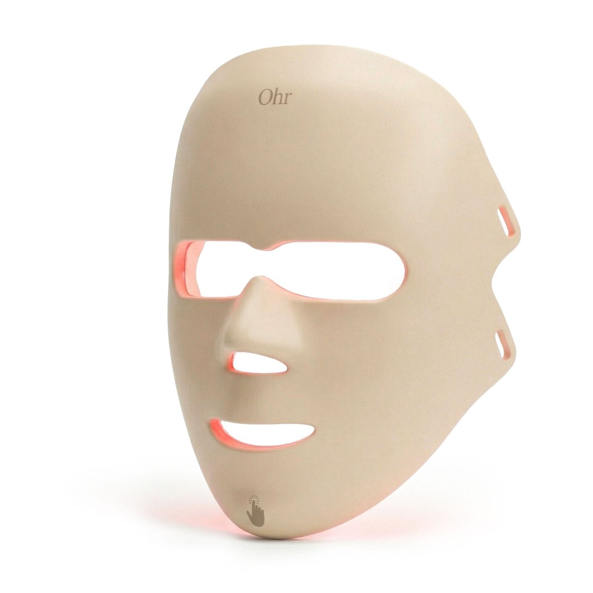 Cordless LED light therapy face mask, three-quarter view