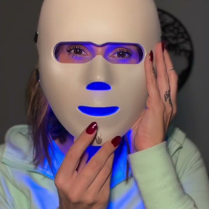 LED face mask glowing blue