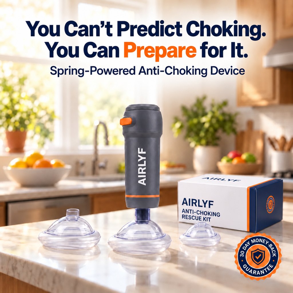 AIRLYF™ Slim spring-powered anti-choking device on a kitchen counter